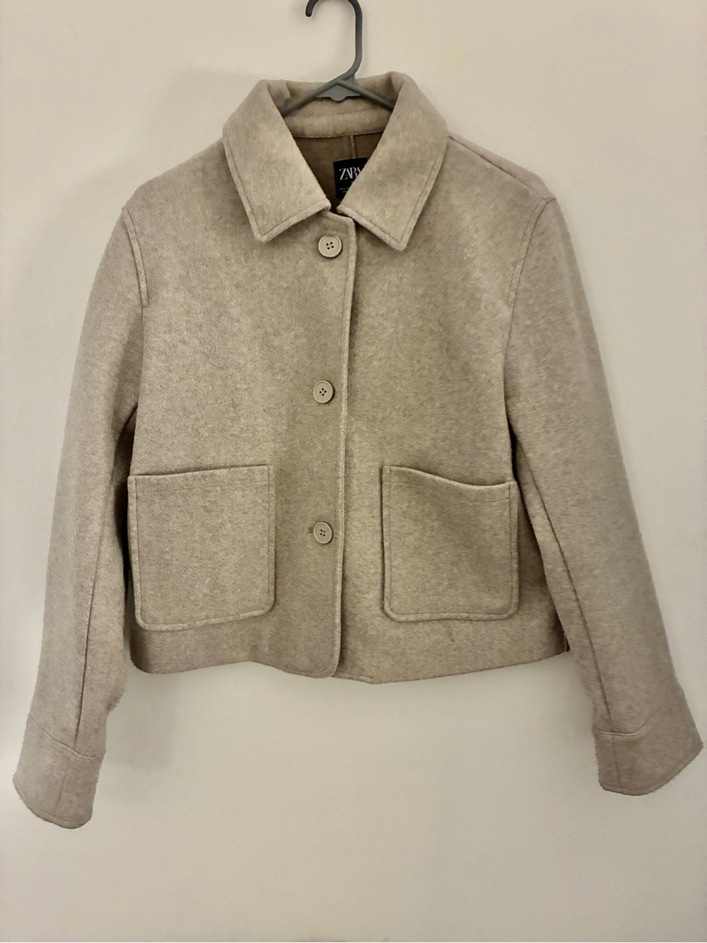 Zara Light Beige Wool-Blend Short Pea Coat